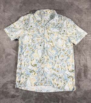 Porter & Ash Men's Paisley Linen Blend Short Sleeve Button Down Shirt Size M